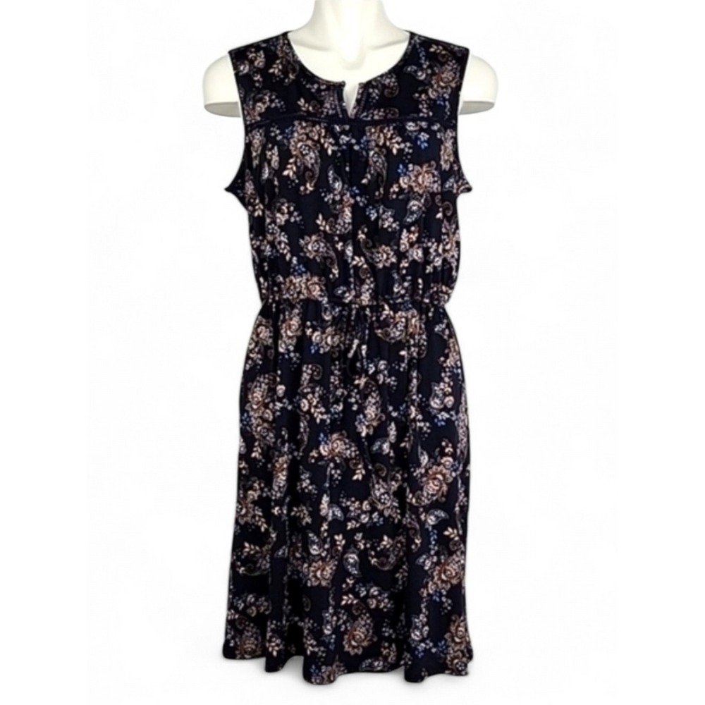 PerSeption Concept Women's Navy Paisley Sleeveless Cinchable Waist Dress M